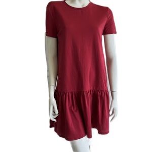 Zara Womens Red Short Sleeve Loose Fit Knee Length Tiered Dress Size M